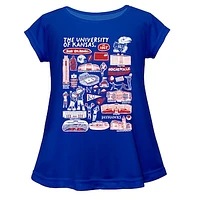 Girls Youth Vive La Fete  Blue Kansas Jayhawks Impressions Artwork A-Line Top