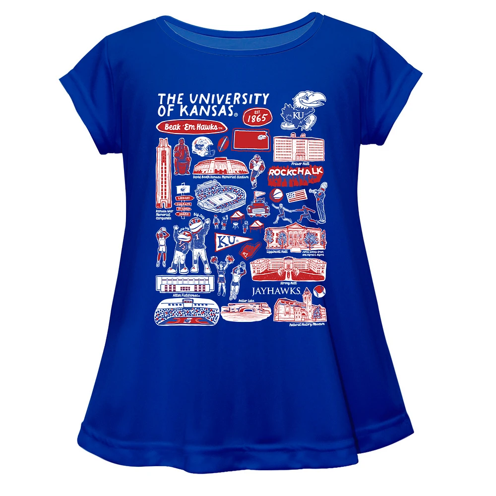 Girls Youth Vive La Fete Blue Kansas Jayhawks Impressions Artwork A-Line Top