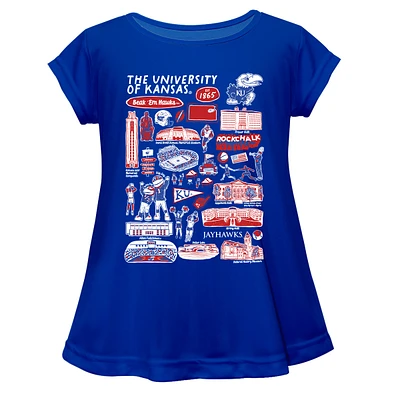 Girls Youth Vive La Fete  Blue Kansas Jayhawks Impressions Artwork A-Line Top