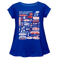 Girls Youth Vive La Fete  Blue Kansas Jayhawks Impressions Artwork A-Line Top