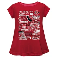 Girls Youth Vive La Fete  Cardinal San Diego State Aztecs Impressions Artwork A-Line Top