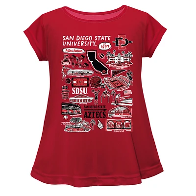 Girls Youth Vive La Fete  Cardinal San Diego State Aztecs Impressions Artwork A-Line Top