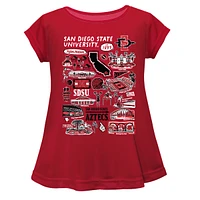 Girls Youth Vive La Fete  Cardinal San Diego State Aztecs Impressions Artwork A-Line Top