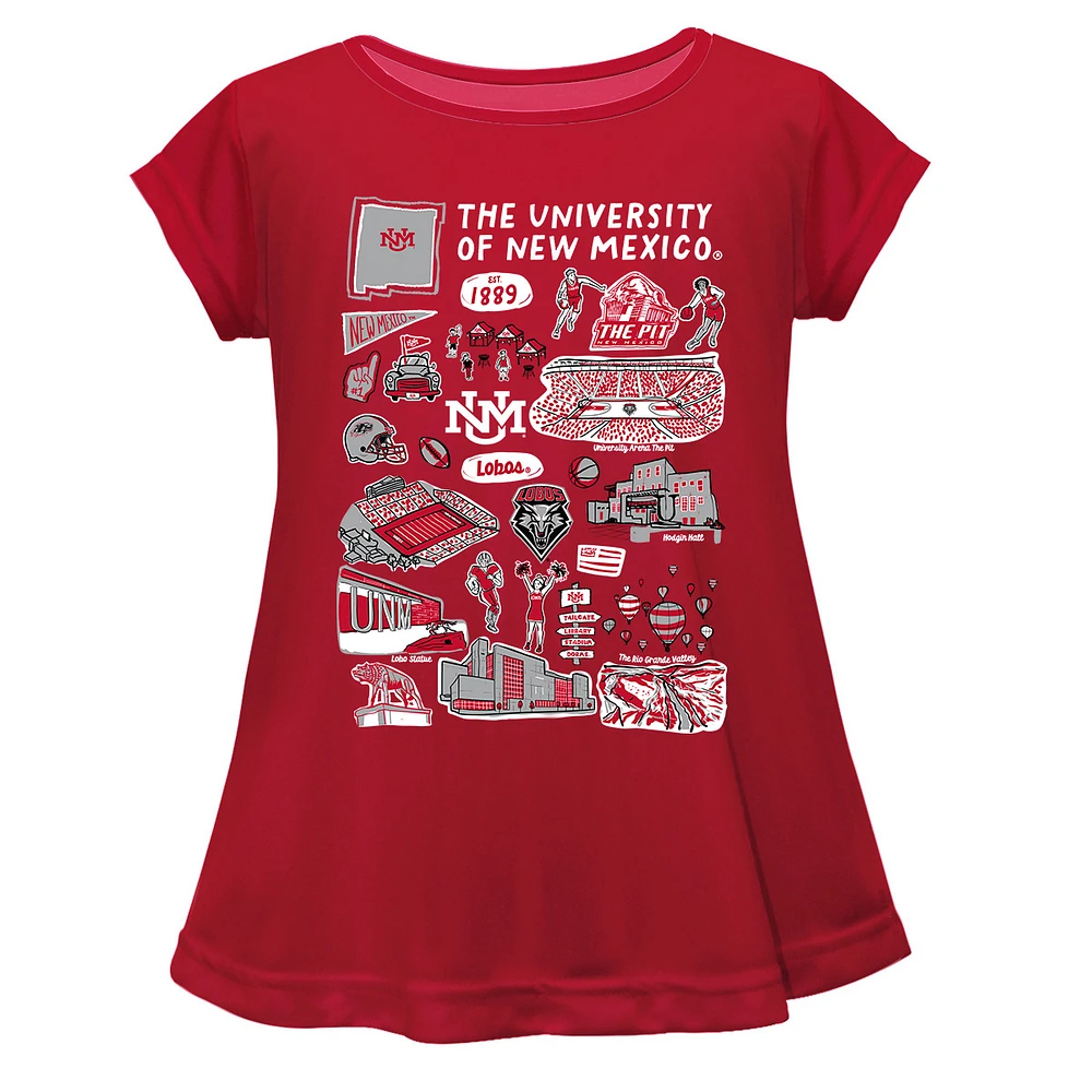 Girls Youth Vive La Fete Red New Mexico Lobos Impressions Artwork A-Line Top