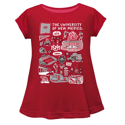 Girls Youth Vive La Fete  Red New Mexico Lobos Impressions Artwork A-Line Top