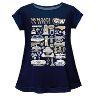 Girls Youth Vive La Fete  Navy Wingate University Bulldogs Impressions Artwork A-Line Top