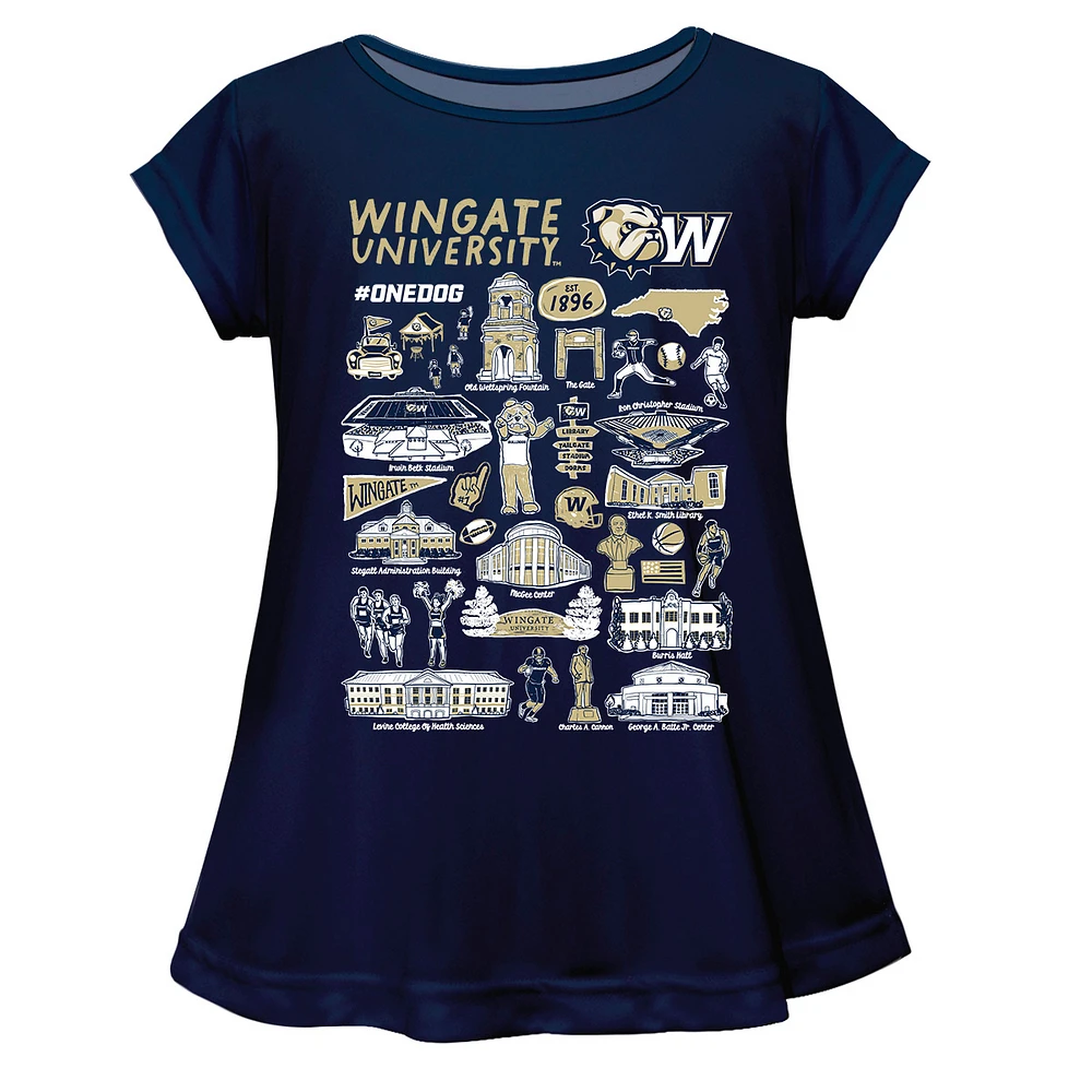 Girls Youth Vive La Fete Navy Wingate University Bulldogs Impressions Artwork A-Line Top