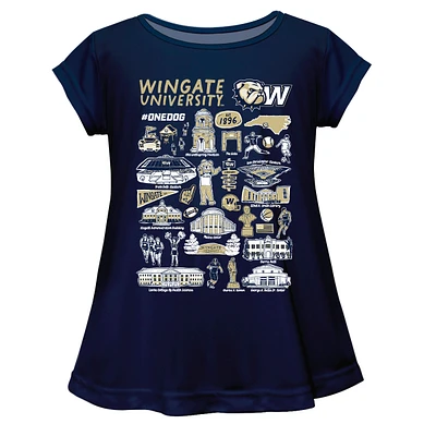 Girls Youth Vive La Fete  Navy Wingate University Bulldogs Impressions Artwork A-Line Top