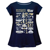 Girls Youth Vive La Fete  Navy Wingate University Bulldogs Impressions Artwork A-Line Top