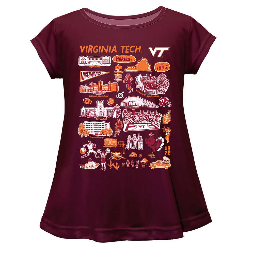 Girls Youth Vive La Fete Maroon Virginia Tech Hokies Impressions Artwork A-Line Top
