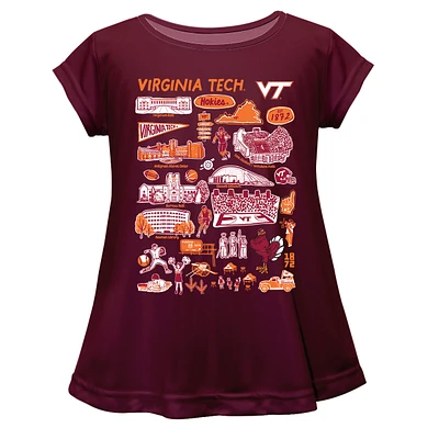 Girls Youth Vive La Fete  Maroon Virginia Tech Hokies Impressions Artwork A-Line Top