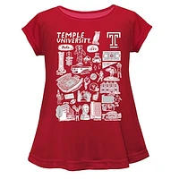 Girls Youth Vive La Fete  Cherry Temple Owls Impressions Artwork A-Line Top