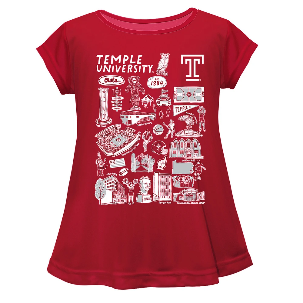 Girls Youth Vive La Fete Cherry Temple Owls Impressions Artwork A-Line Top