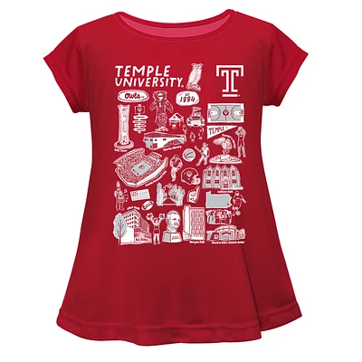 Girls Youth Vive La Fete  Cherry Temple Owls Impressions Artwork A-Line Top