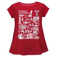 Girls Youth Vive La Fete  Cherry Temple Owls Impressions Artwork A-Line Top