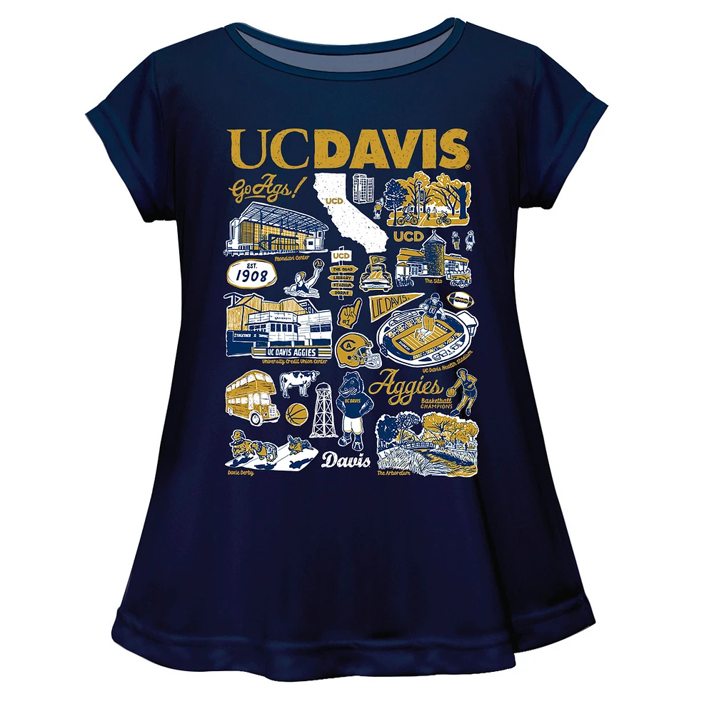 Girls Youth Vive La Fete Navy UC Davis Aggies Impressions Artwork A-Line Top