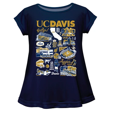 Girls Youth Vive La Fete  Navy UC Davis Aggies Impressions Artwork A-Line Top