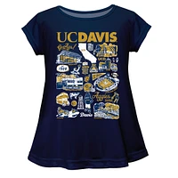 Girls Youth Vive La Fete  Navy UC Davis Aggies Impressions Artwork A-Line Top