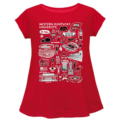Girls Youth Vive La Fete  Red Western Kentucky Hilltoppers Impressions Artwork A-Line Top