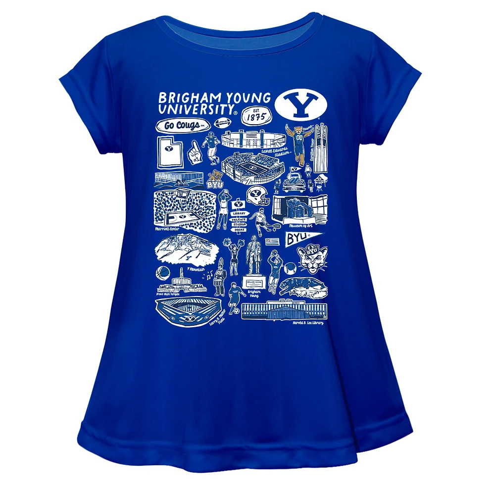 Girls Youth Vive La Fete Blue BYU Cougars Impressions Artwork A-Line Top