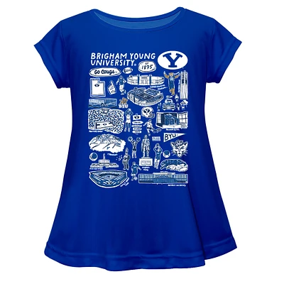 Girls Youth Vive La Fete  Blue BYU Cougars Impressions Artwork A-Line Top