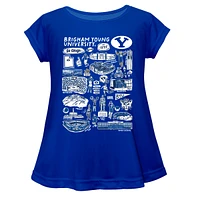 Girls Youth Vive La Fete  Blue BYU Cougars Impressions Artwork A-Line Top