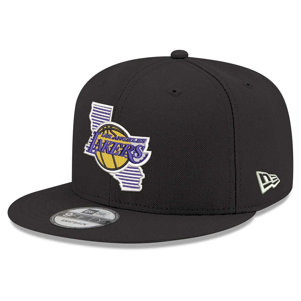 Men's New Era Black Los Angeles Lakers State Pride 9FIFTY Snapback Hat