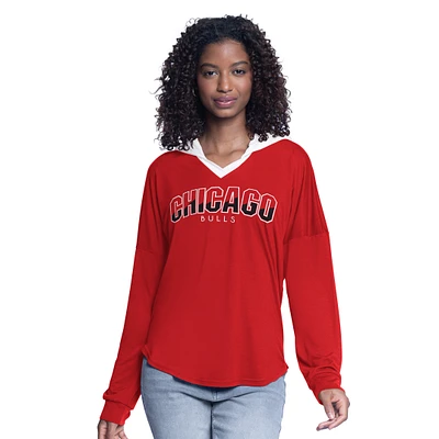 Women's G-III 4Her by Carl Banks Red Chicago Bulls Bench Player Oversized Long Sleeve Hooded Top