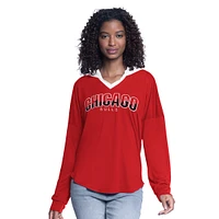 Women's G-III 4Her by Carl Banks Red Chicago Bulls Bench Player Oversized Long Sleeve Hooded Top