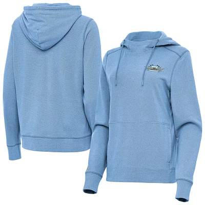 Women's Antigua Heather Powder Blue NASCAR 1956-63 Logo Justice Pullover Hoodie
