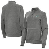 Women's Antigua Heather Black NASCAR 1956-63 Logo Crush Quarter-Zip Top