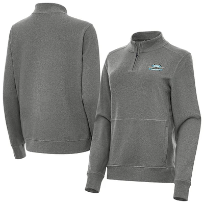 Women's Antigua Heather Black NASCAR 1956-63 Logo Crush Quarter-Zip Top