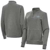 Women's Antigua Heather Black NASCAR 1956-63 Logo Crush Quarter-Zip Top