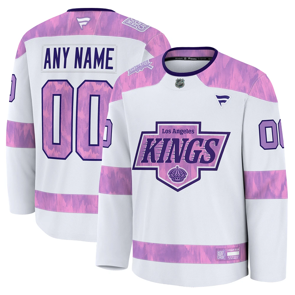 Men's Fanatics White Los Angeles Kings 2024 Hockey Fights Cancer Custom Practice Jersey