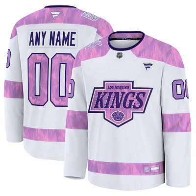 Men's Fanatics  White Los Angeles Kings 2024 Hockey Fights Cancer Custom Practice Jersey