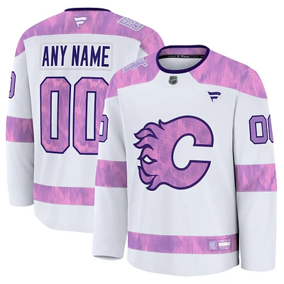 Men's Fanatics  White Calgary Flames 2024 Hockey Fights Cancer Custom Practice Jersey