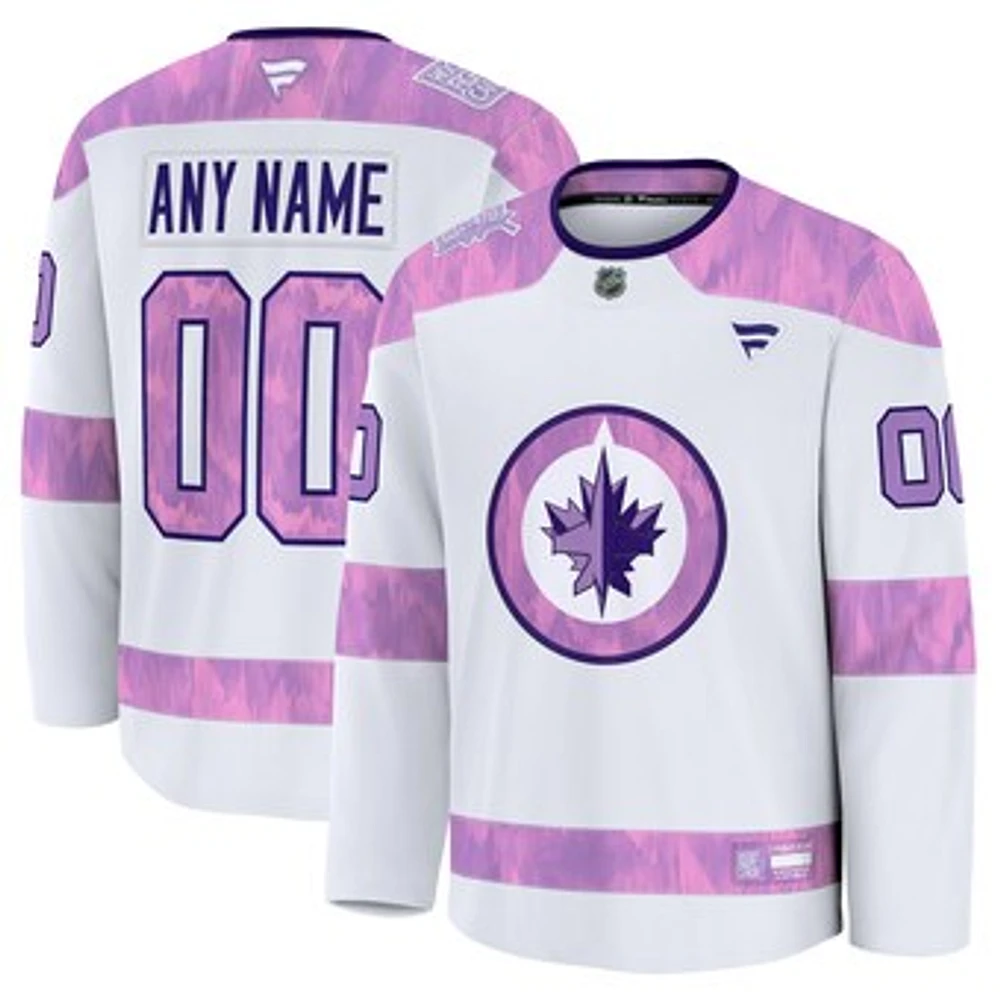 Men's Fanatics  White Winnipeg Jets 2024 Hockey Fights Cancer Custom Practice Jersey