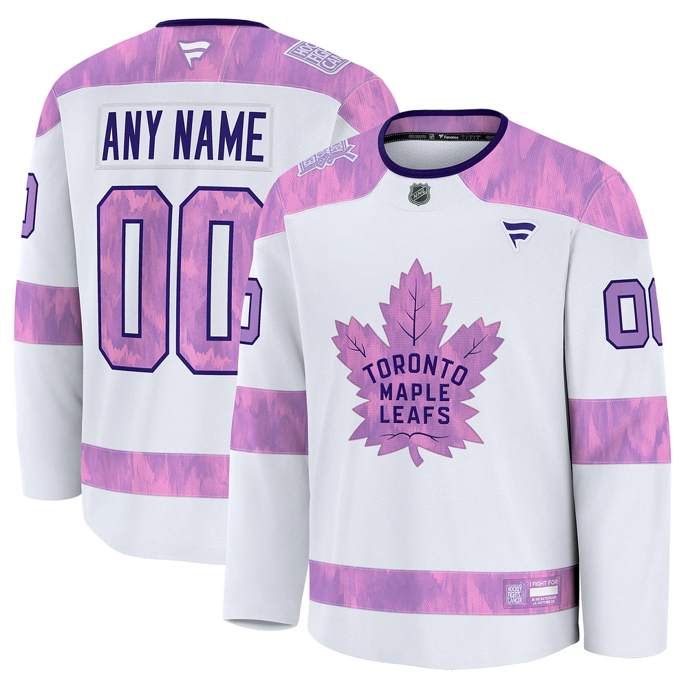 Men's Fanatics  White Toronto Maple Leafs 2024 Hockey Fights Cancer Custom Practice Jersey