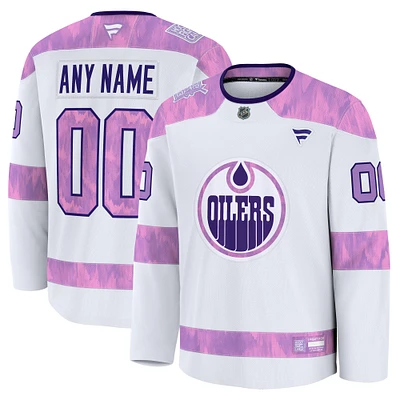 Men's Fanatics  White Edmonton Oilers 2024 Hockey Fights Cancer Custom Practice Jersey