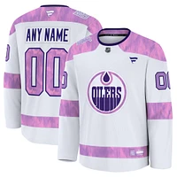 Men's Fanatics  White Edmonton Oilers 2024 Hockey Fights Cancer Custom Practice Jersey