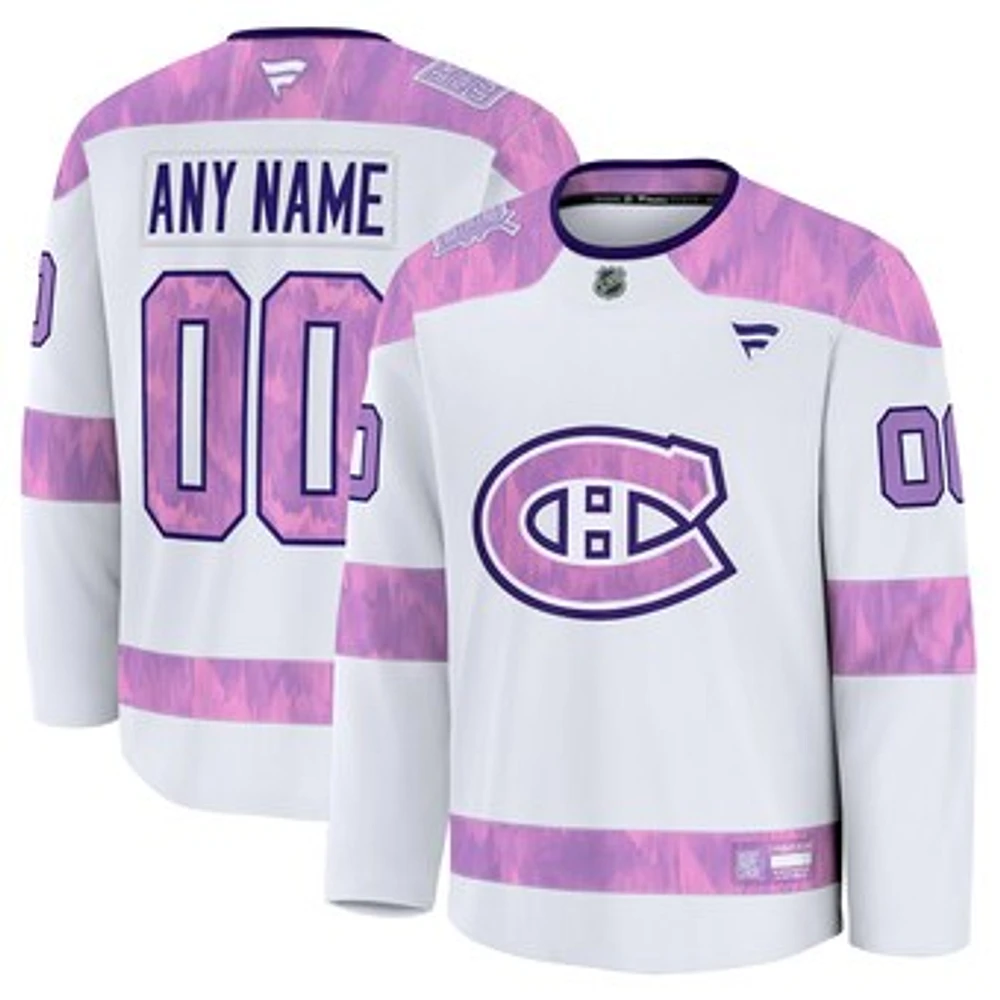 Men's Fanatics  White Montreal Canadiens 2024 Hockey Fights Cancer Custom Practice Jersey