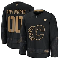 Men's Fanatics  Black Calgary Flames 2024 Military Appreciation Personalized Long Sleeve Practice Jersey