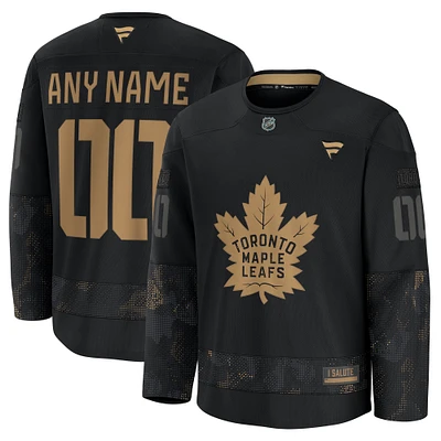 Men's Fanatics  Black Toronto Maple Leafs 2024 Military Appreciation Personalized Long Sleeve Practice Jersey