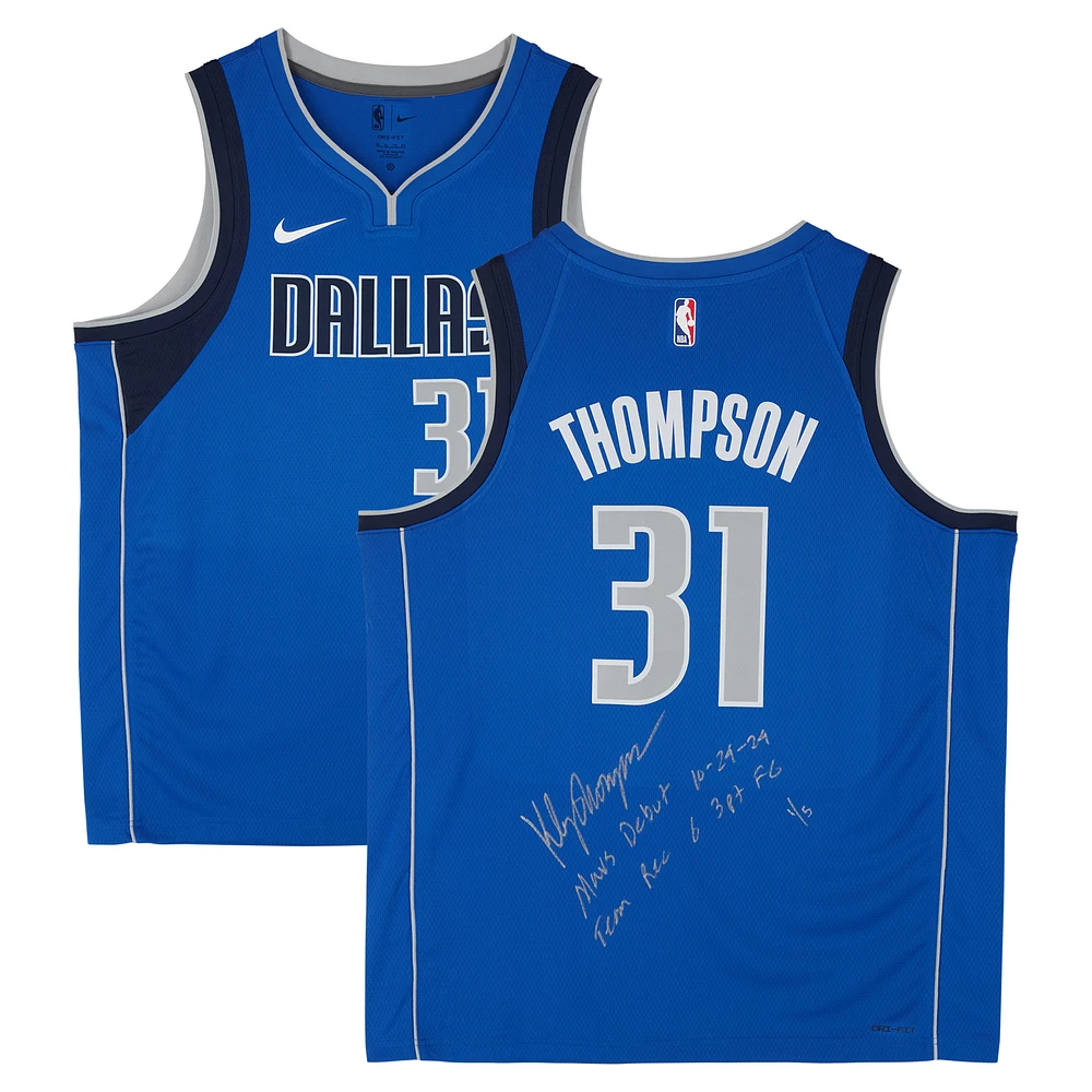 Klay Thompson Dallas Mavericks Autographed Blue Nike Icon Edition Swingman Jersey with Multiple Mavs Debut Inscriptions