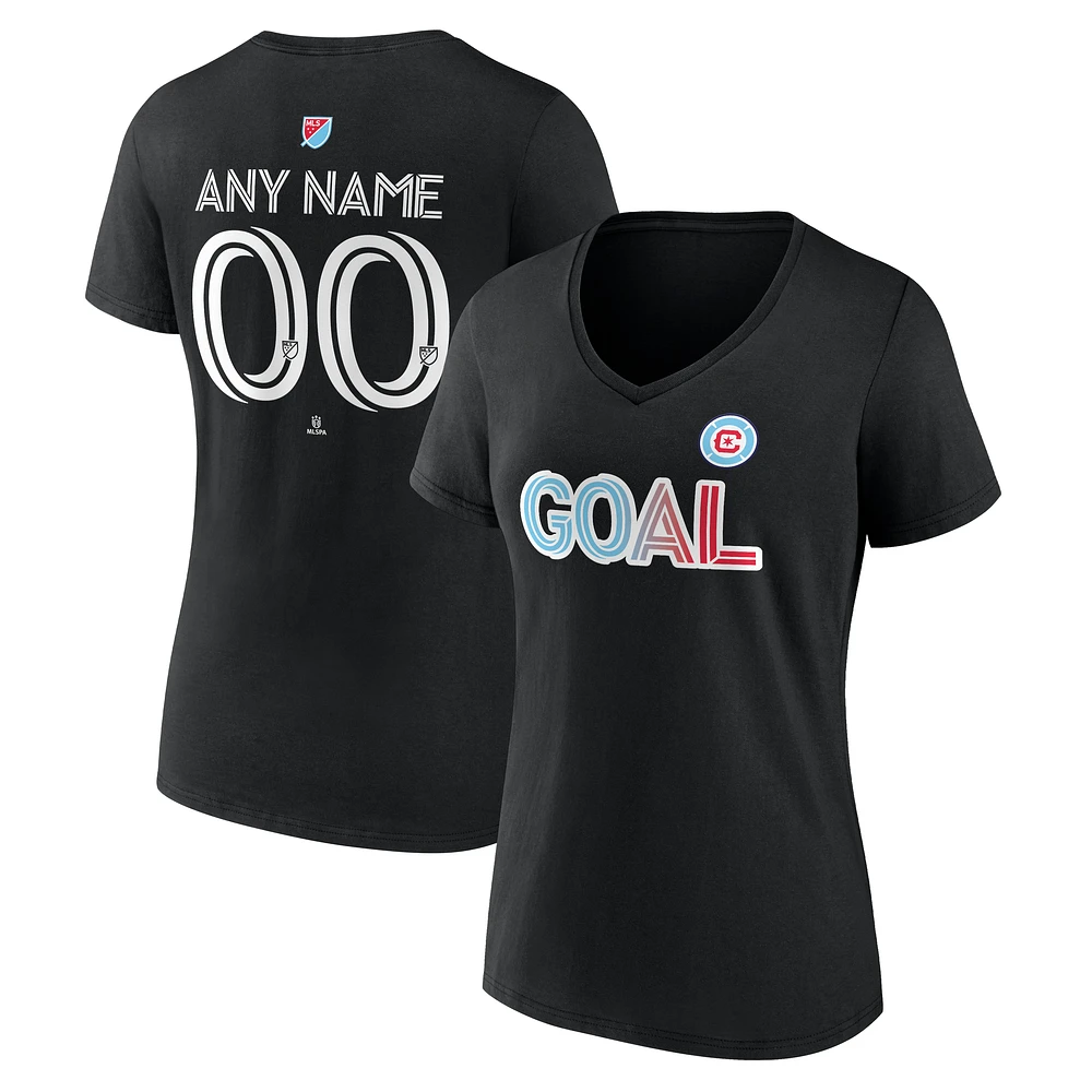 Women's Black Chicago Fire Goal Custom V-Neck T-Shirt