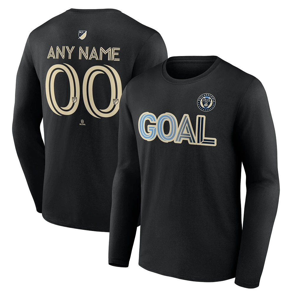 Men's Black Philadelphia Union Goal Custom Long Sleeve T-Shirt