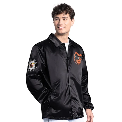 Men's Starter  Black Baltimore Orioles Cooperstown Collection Point Man Full-Snap Coaches Jacket