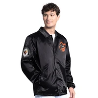 Men's Starter  Black Baltimore Orioles Cooperstown Collection Point Man Full-Snap Coaches Jacket