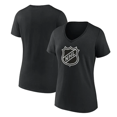 Women's  Black NHL Shield Logo V-Neck T-Shirt