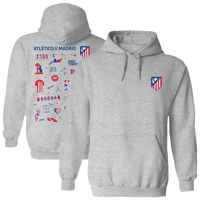 Women's Vive La Fete  Gray Atletico de Madrid Impressions Artwork Pullover Hoodie